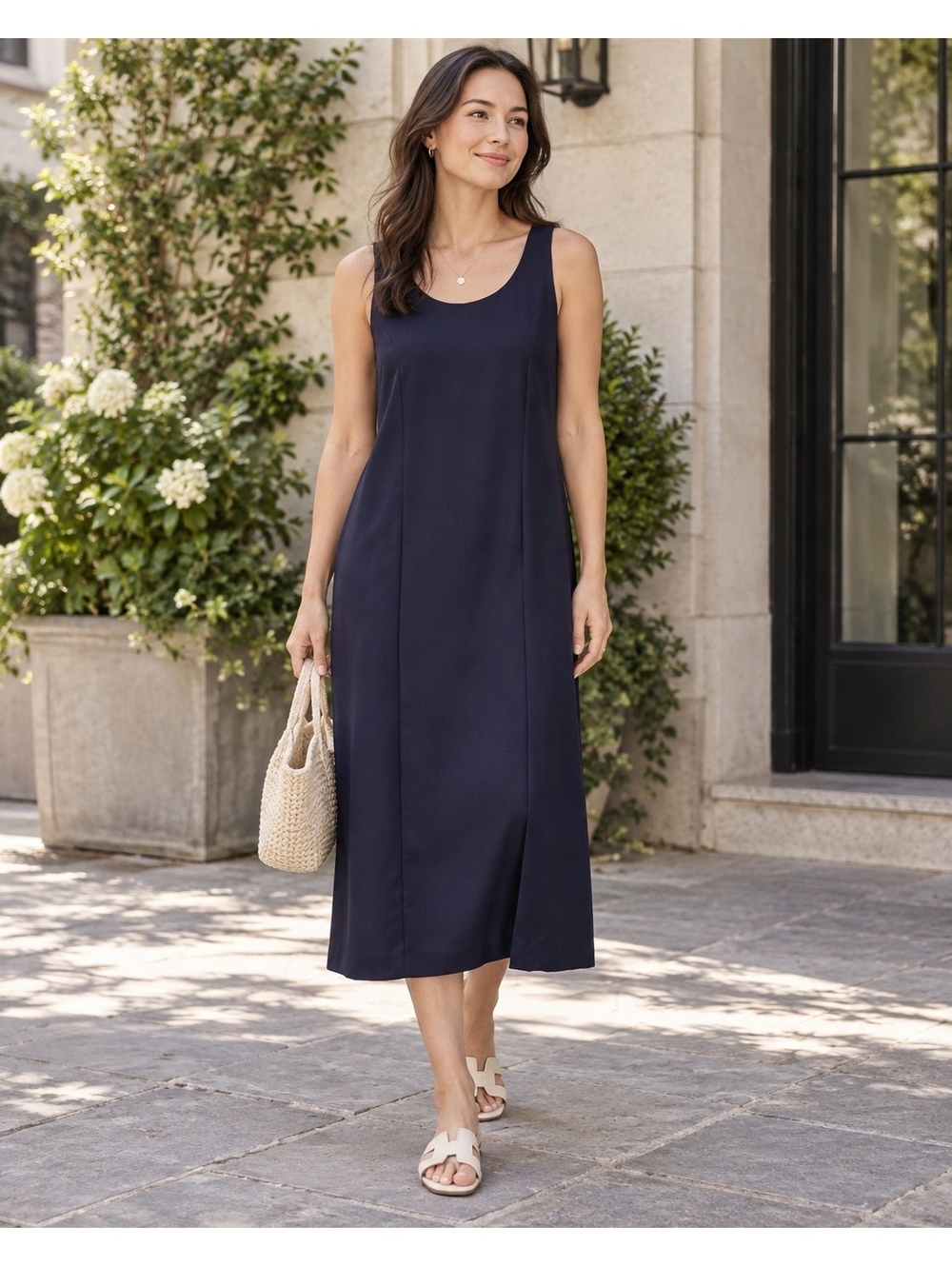 Mosaic Navy Blue Sleeveless Midi Dress Large